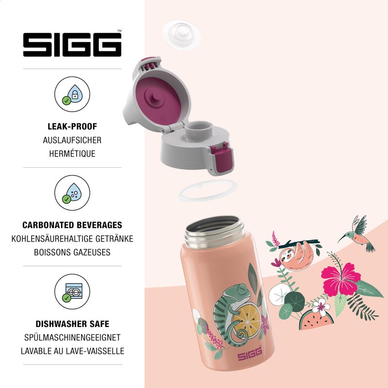 Sigg - Kids Water Bottle - Shield ONE Flora - Leakproof - Lightweight - BPA Free - Stainless Steel - Pink With Chameleon - 17 Oz - Image 3